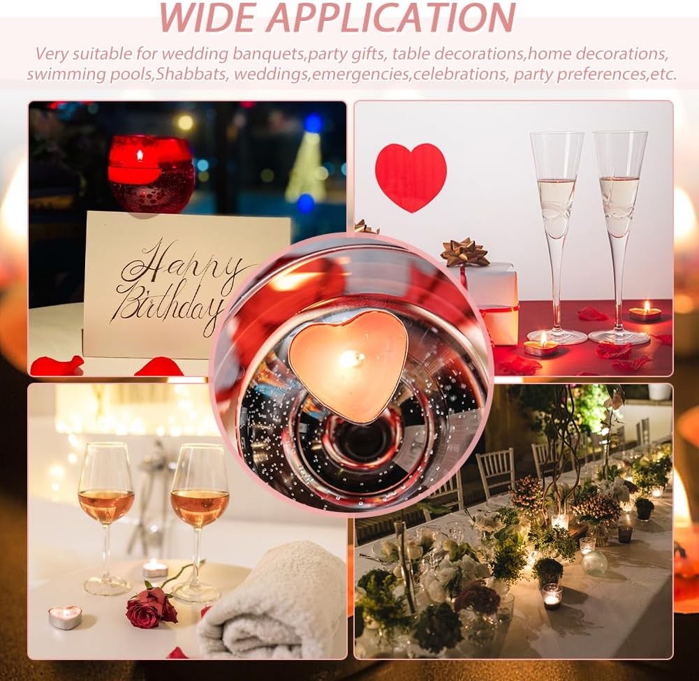 50PCS Pink Heart Shaped Unscented Tea Light Candles 1.5-2 Hour Wedding Decor