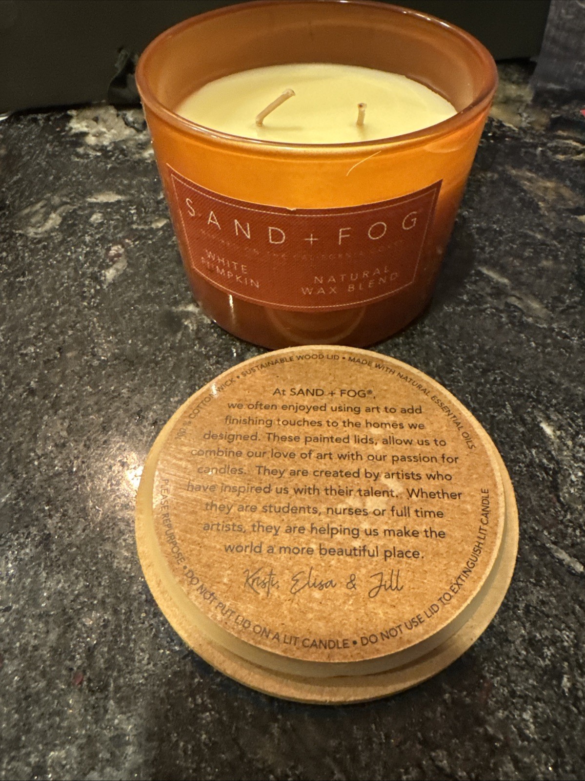 Sand + Fog 57 oz Soy Wax Blend Candle White Pumpkin With FriendsGiving Top New