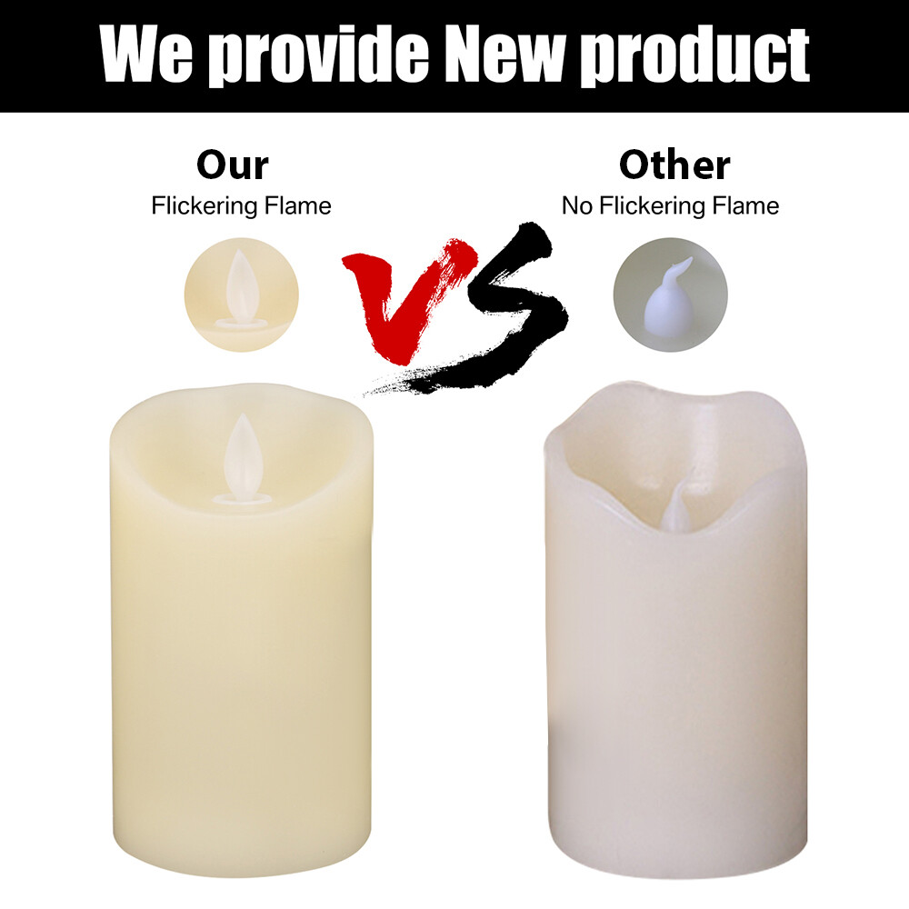 Set of 3 LED Flameless Pillar Candles Flickering Battery Operated Light ASJ