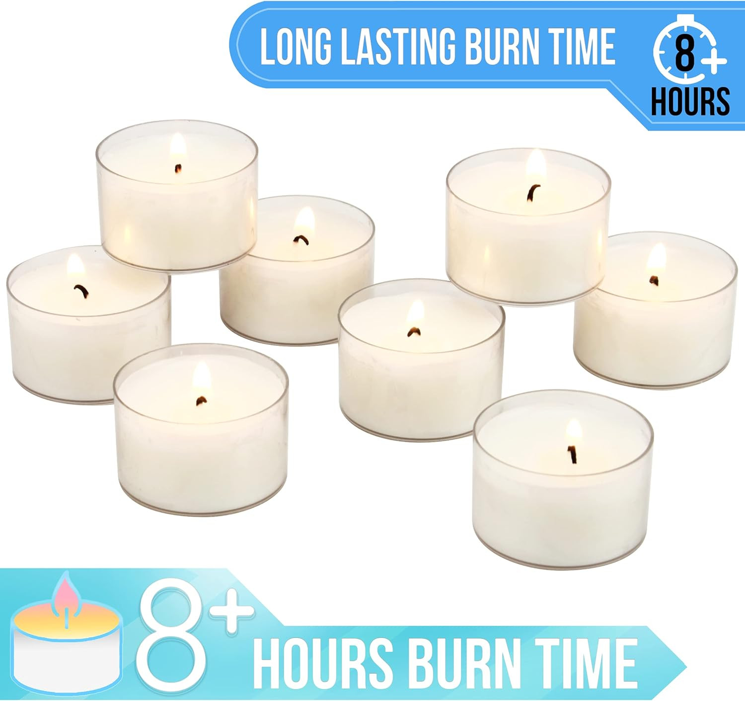 Bulk 192 Pack Unscented Smokeless Long Burning Clear Cup Tea Light Candles with