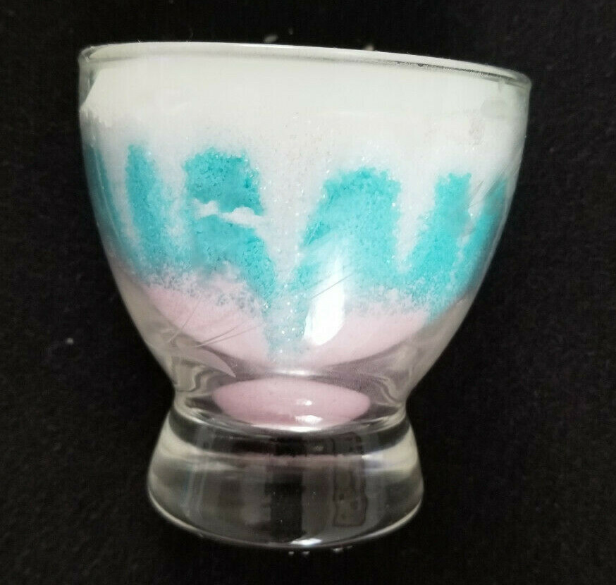 Vtg Handcrafted Wax Crystals Sparkle Candle in 1950’s Etched Glass – 3-1/2″ #1