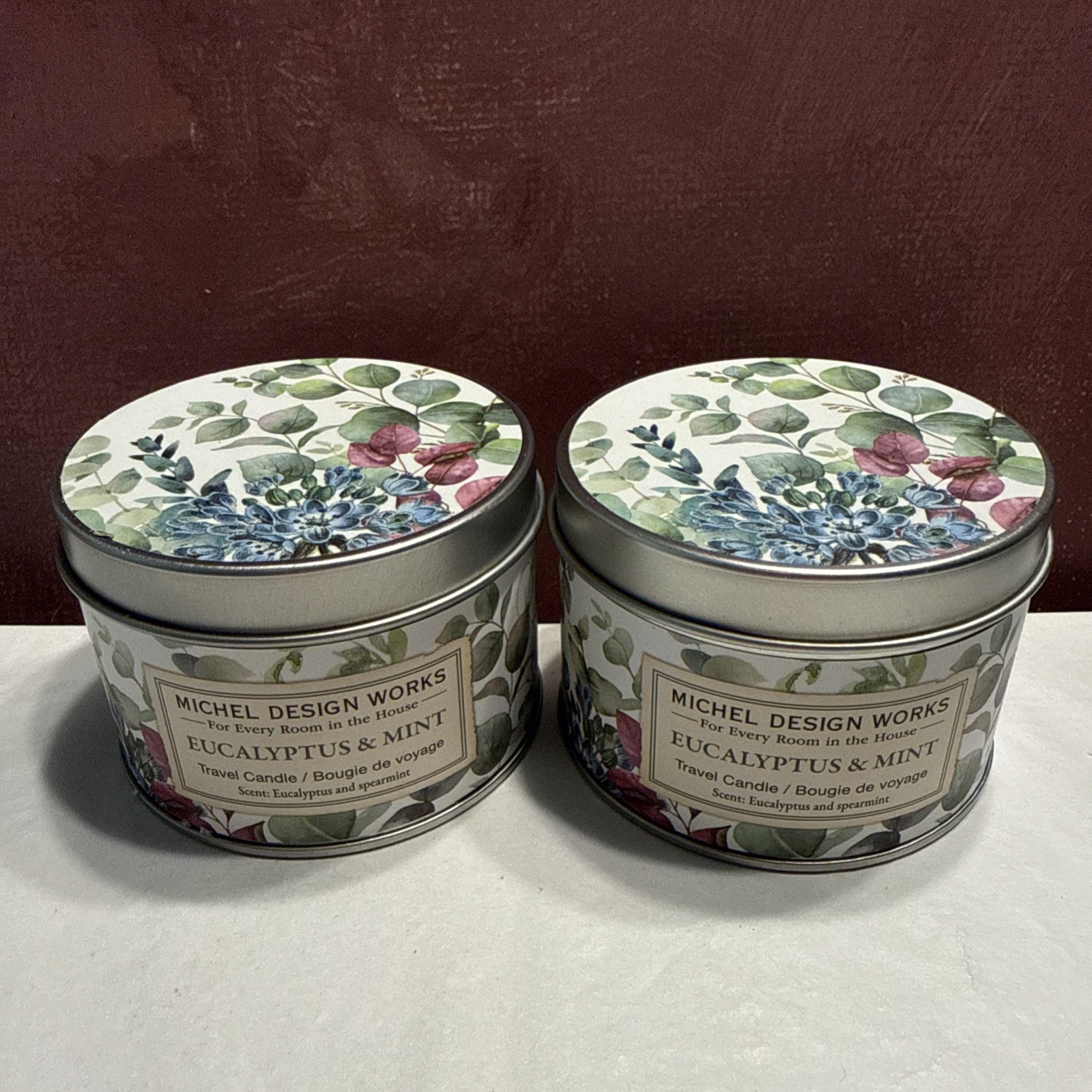 Two MICHEL DESIGN WORKS Eucalyptus & Mint Candle 5.5 oz X 2 Great for Travel!