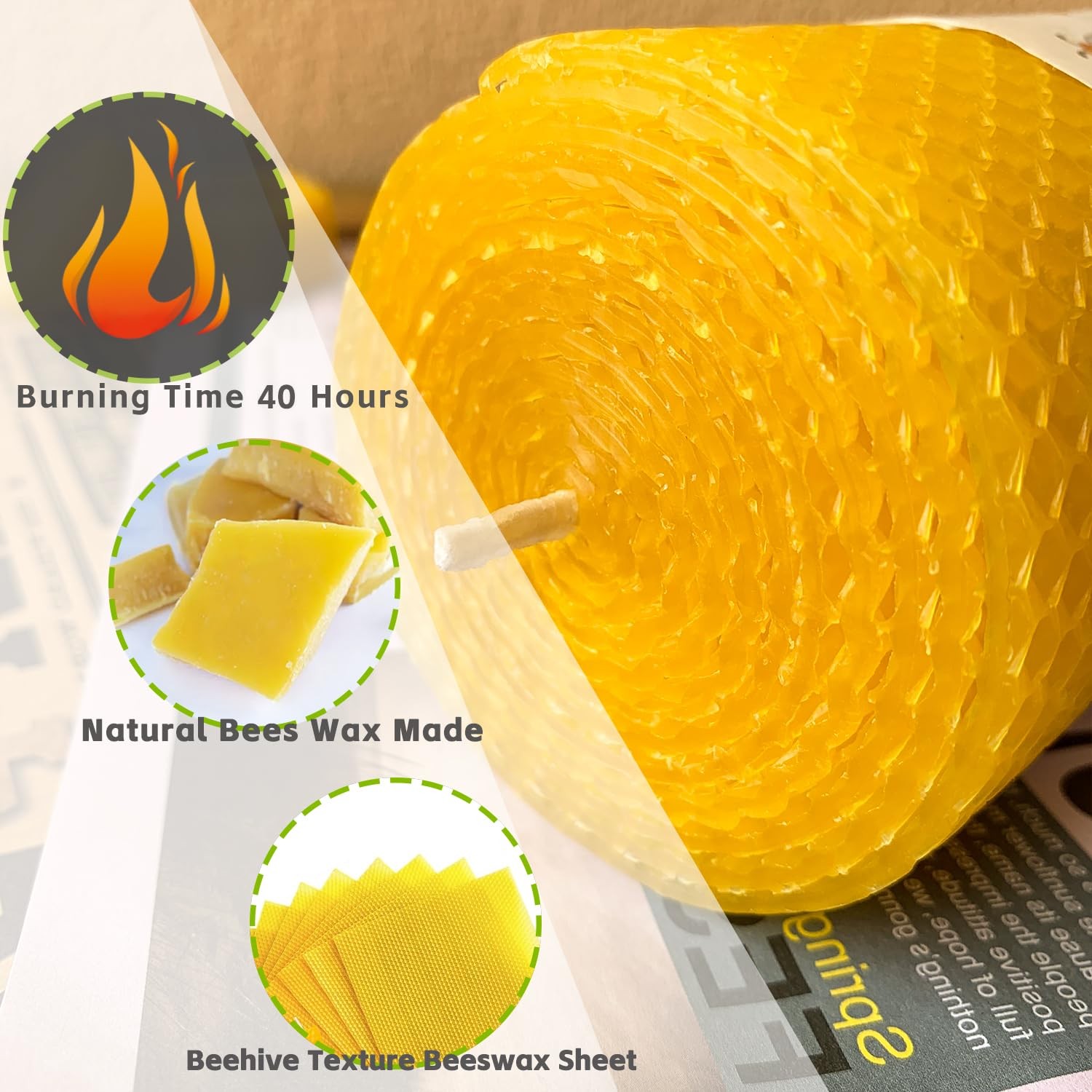 Large Beeswax Pillar Candles, Size 3″x6″, Natural Bees Wax Candle Handrolled …