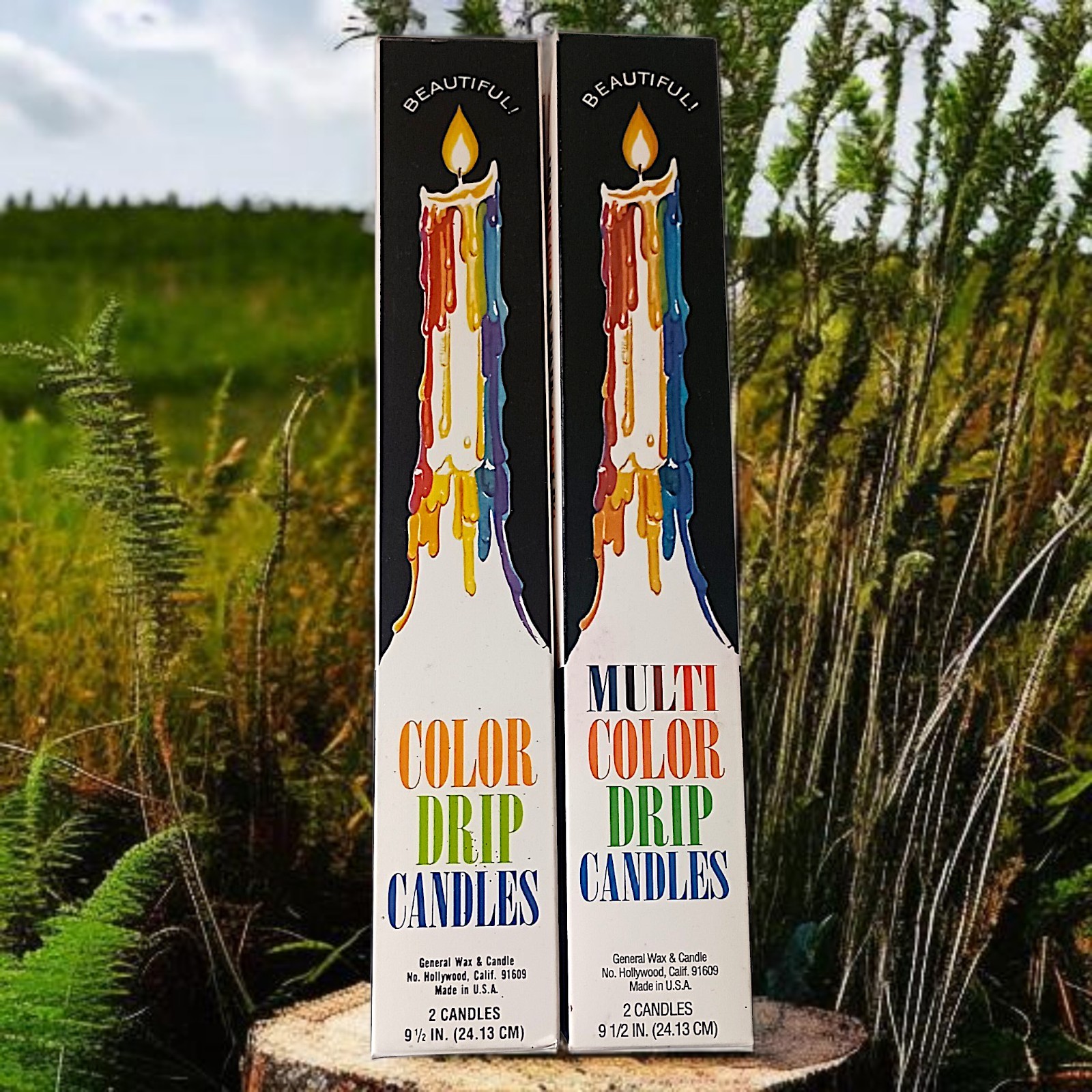 4 Vtg Color Drip Candles Wine Bottle Decor Multicolor NEW 2 In Each Box 70s 9.5″