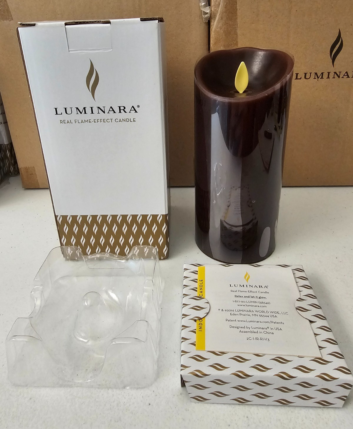 Chocolate Color Luminara 3″ X 7″ Pillar Flameless Candle In Original Box