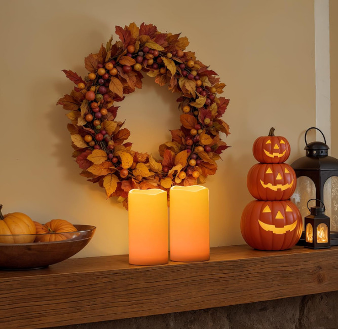 2 Outdoor Flameless Battery Operated Candles with Timer 3×6 Waterproof LED Light