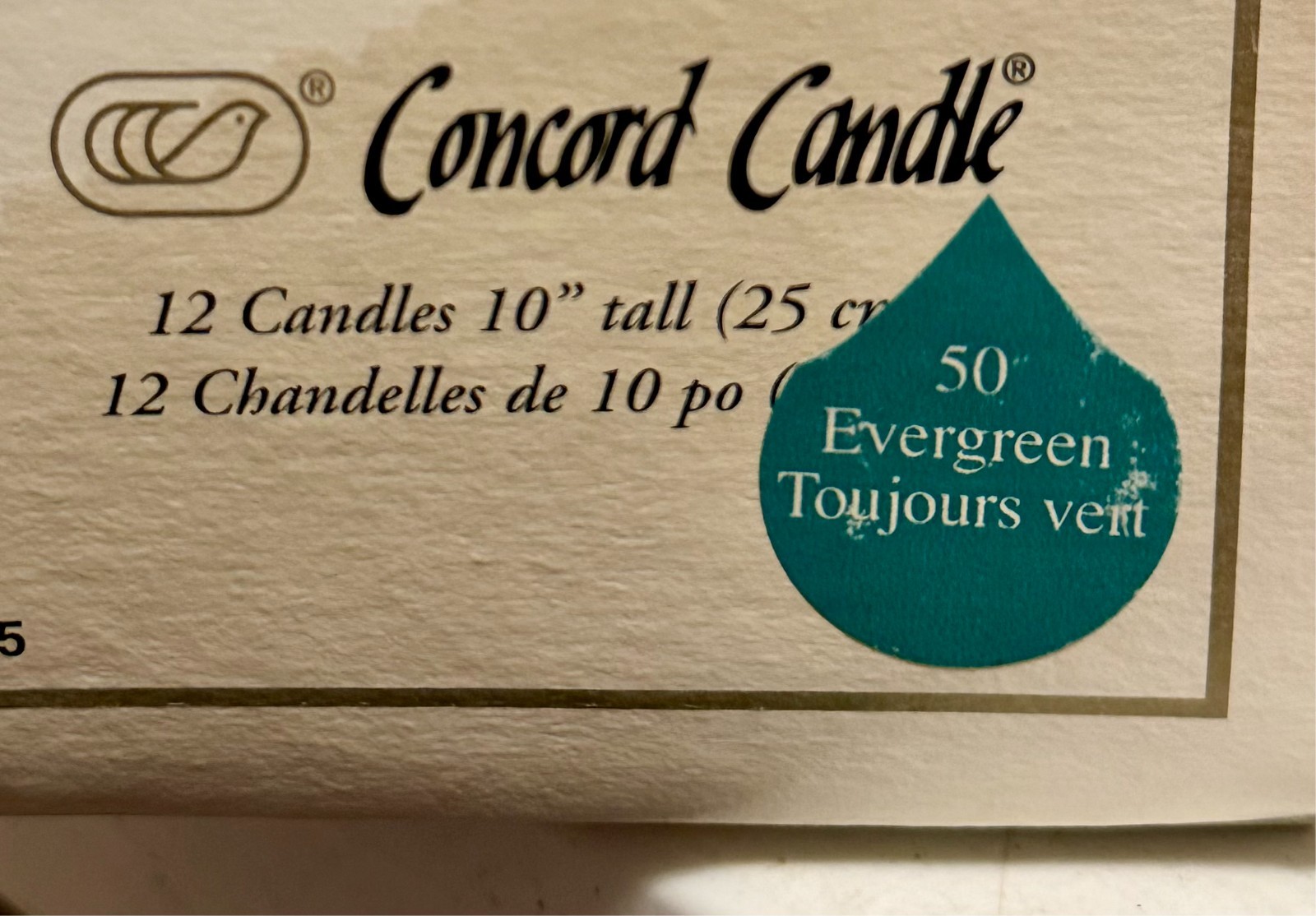 Concord 10″ “EVERGREEN” Unscented Candles Set of 12 NEW OLD STOCK