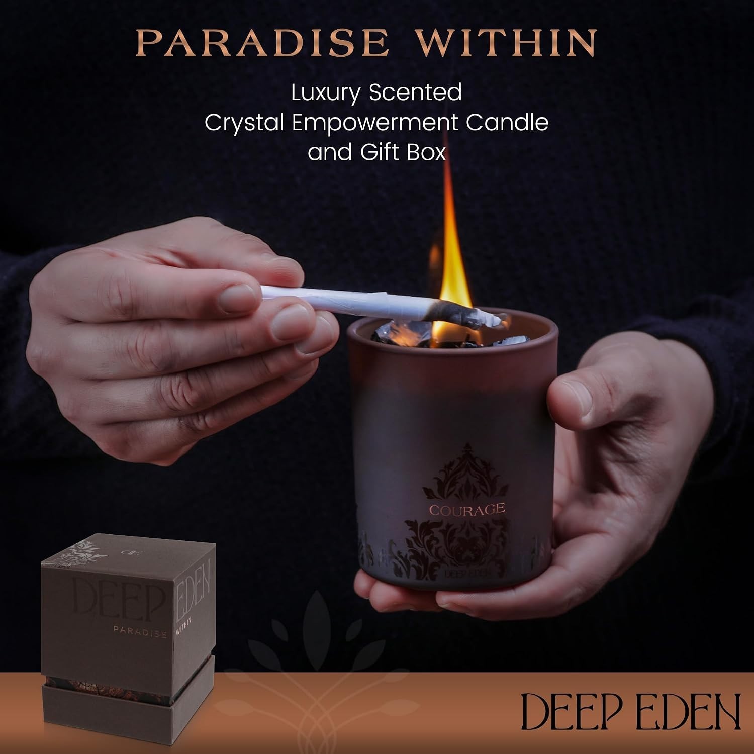 Luxury Forest Mahogany Empowerment Candle with Black Tourmaline Crystals – 7.4oz