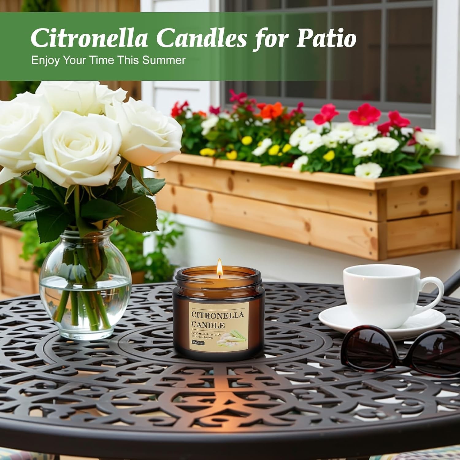 Citronella Candles Outdoor, 8 Pack Citronella Candles with Lids, 120 Hours Bu…