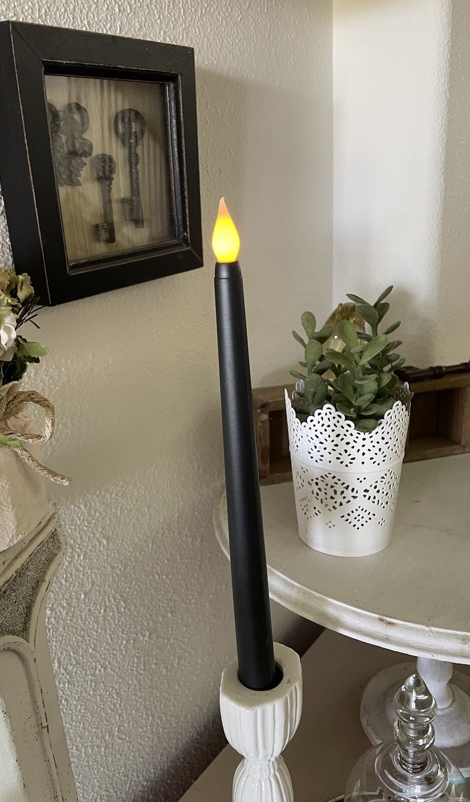 Flameless Taper Candles LED Light Flickering Battery Op Halloween Black Set Of 6
