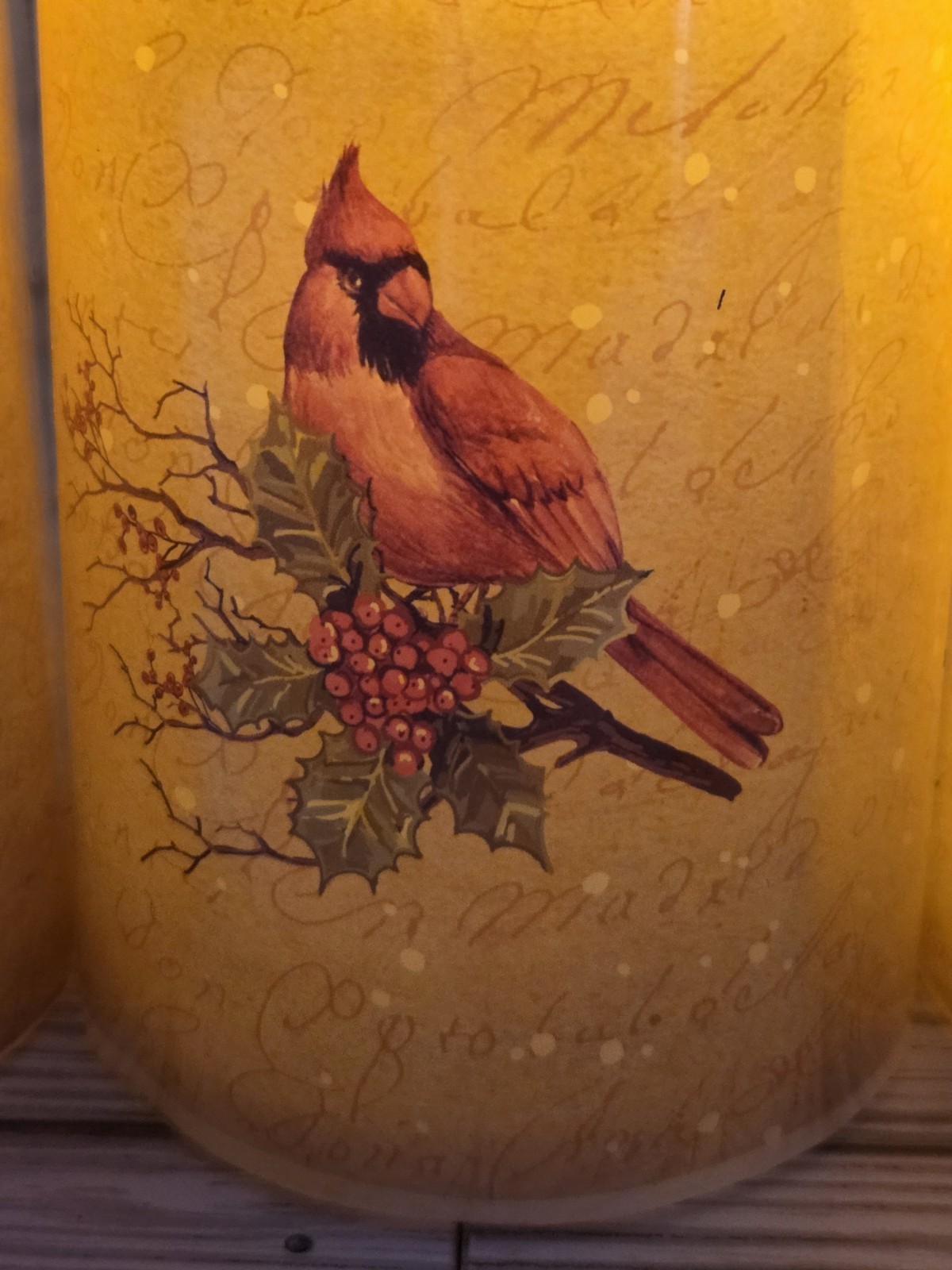 Set of 3 Candles LED Flameless Wax Pillars Cardinal Birds AAA Battery Operated