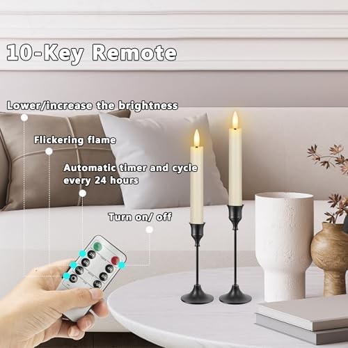 Set of 6 Luminara Flameless Battery Taper Candles Remote Moving Wick 6