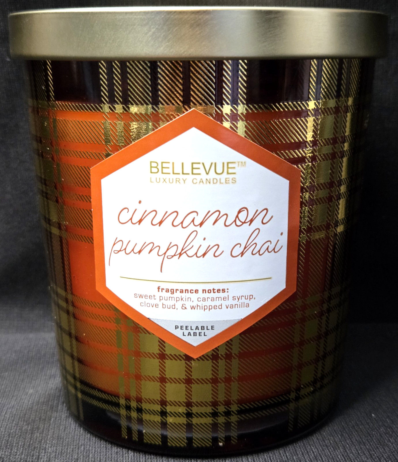 Bellevue Candle Cinnamon Pumpkin Spice Chai Soy Blend 2 Wick Orange Gold 12 Oz