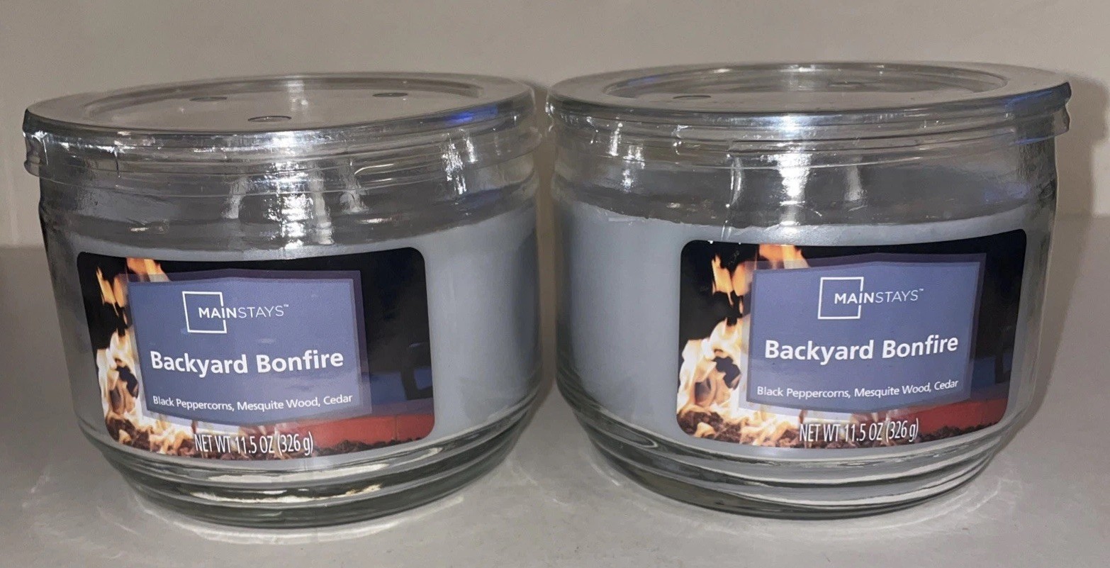 2 Mainstays BACKYARD BONFIRE 3 Wick Jar Candles 11.5 oz / Free Ship