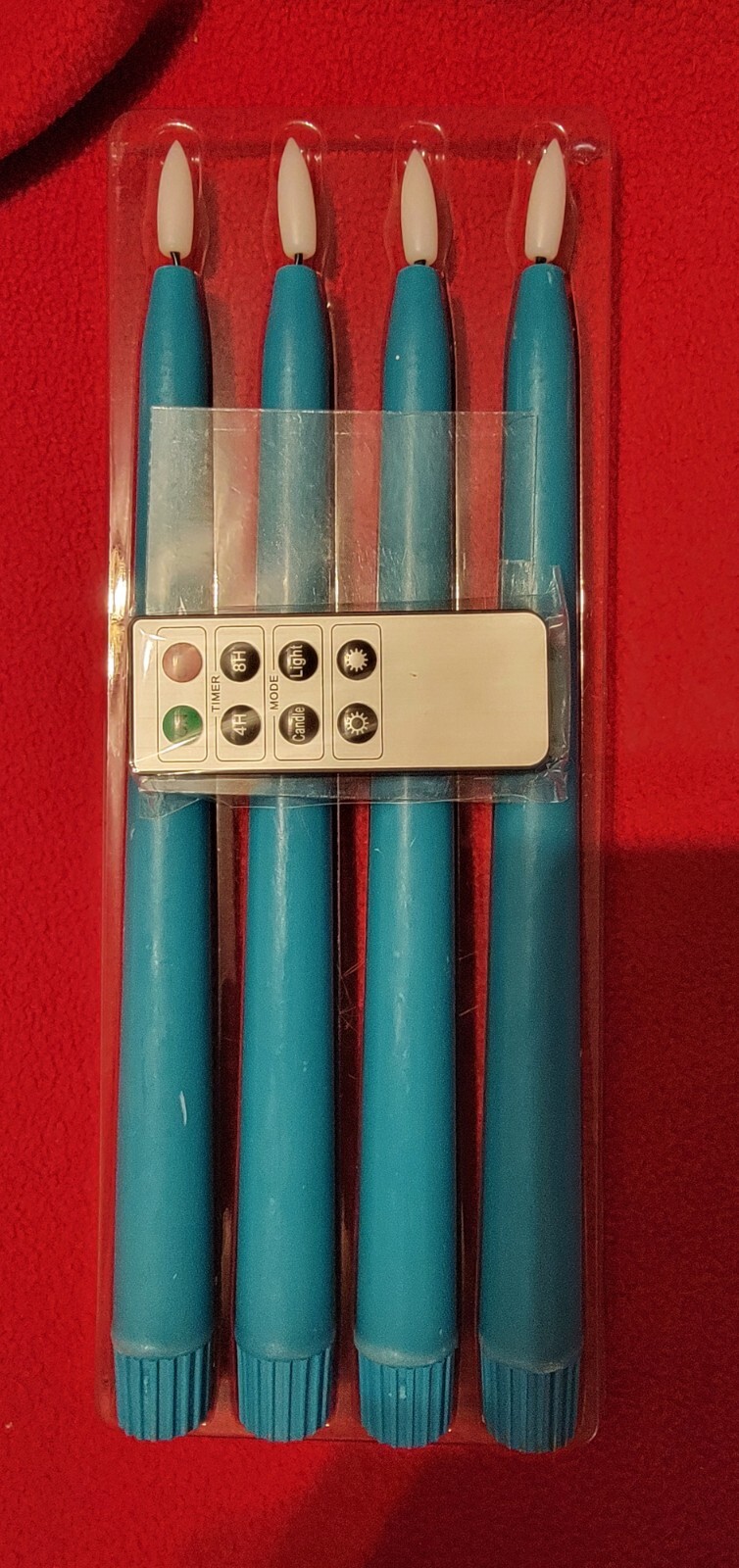 4 Pack Flameless Fanna LED Turquoise Taper Candles Timer Remote Battery Operated