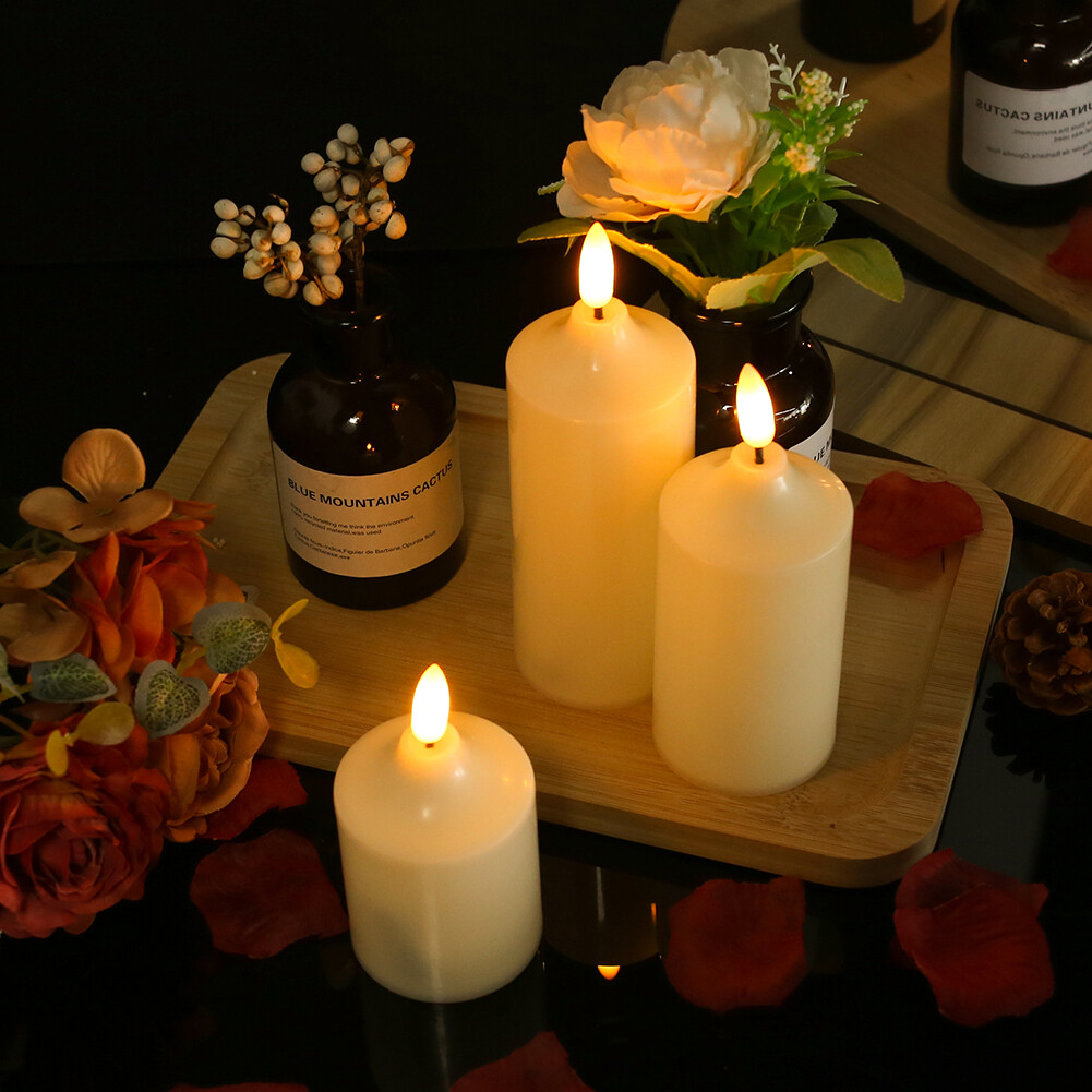 Set of 3 Flickering Flameless LED Candles with Timer Remote Battery Operated