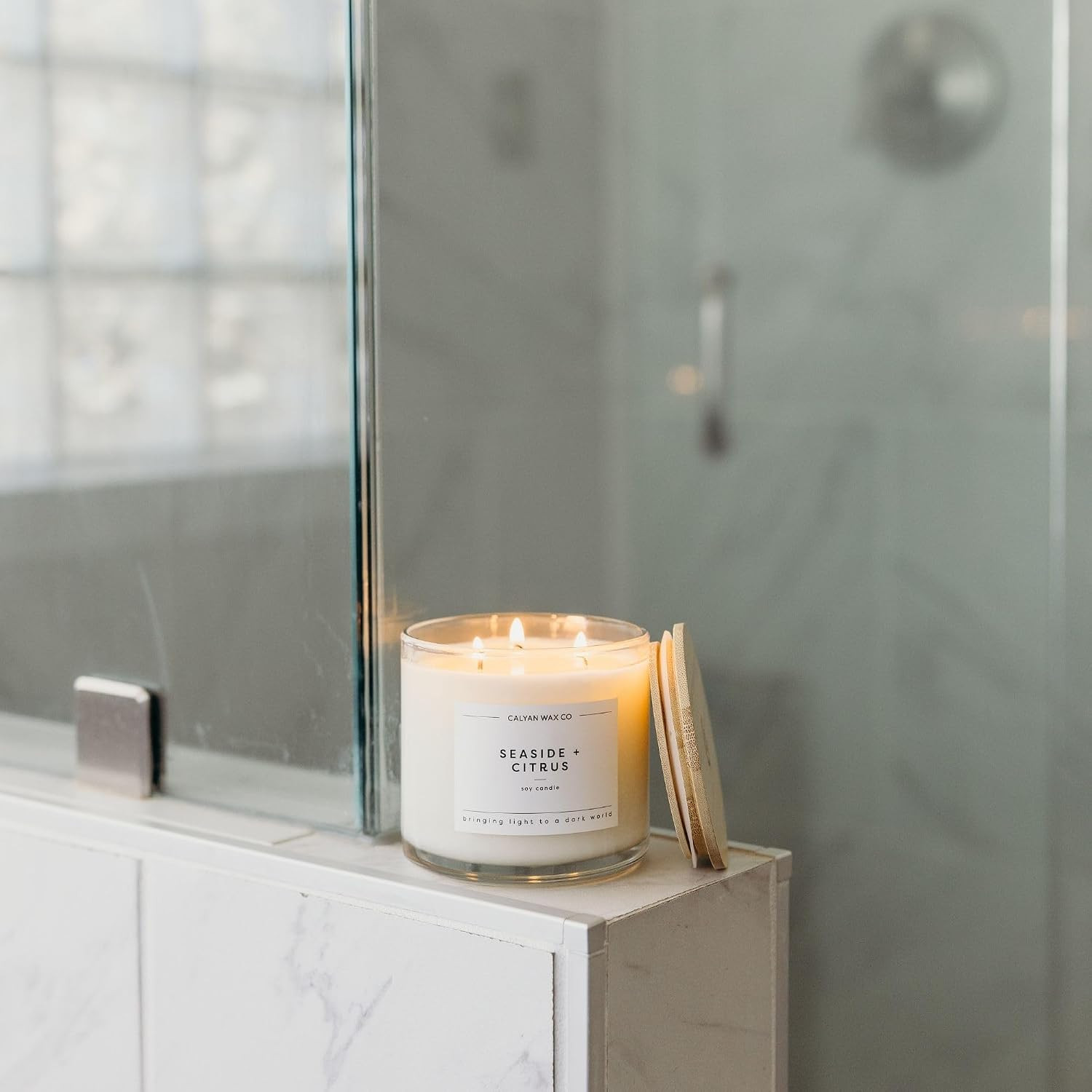 Seaside & Citrus 3 Wick Scented Candle – 43 Hour Burn – Luxury 3 Wick Soy Candle