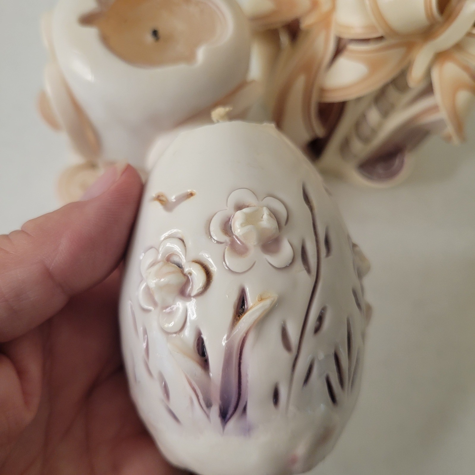 North Georgia Candle Works Carved Wax Art Set 3 Cream Tan Mauve Purple Vtg 1992