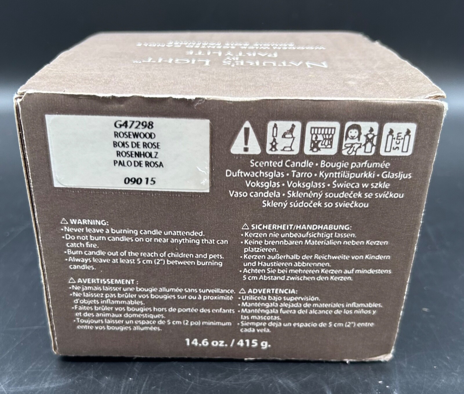 Nature’s Light Partylite Wooden Wick Candle Rosewood 14.6 oz New
