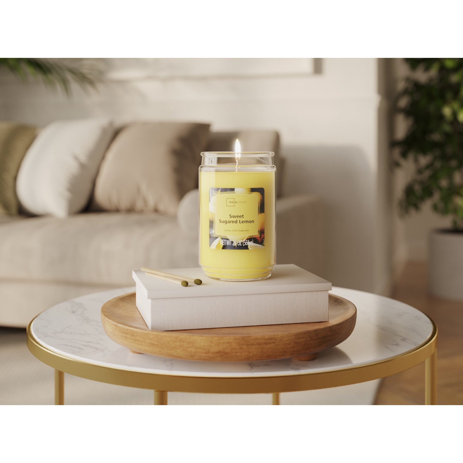 Sugared Lemon scented Glass Jar candle Single wick Large 20oz….