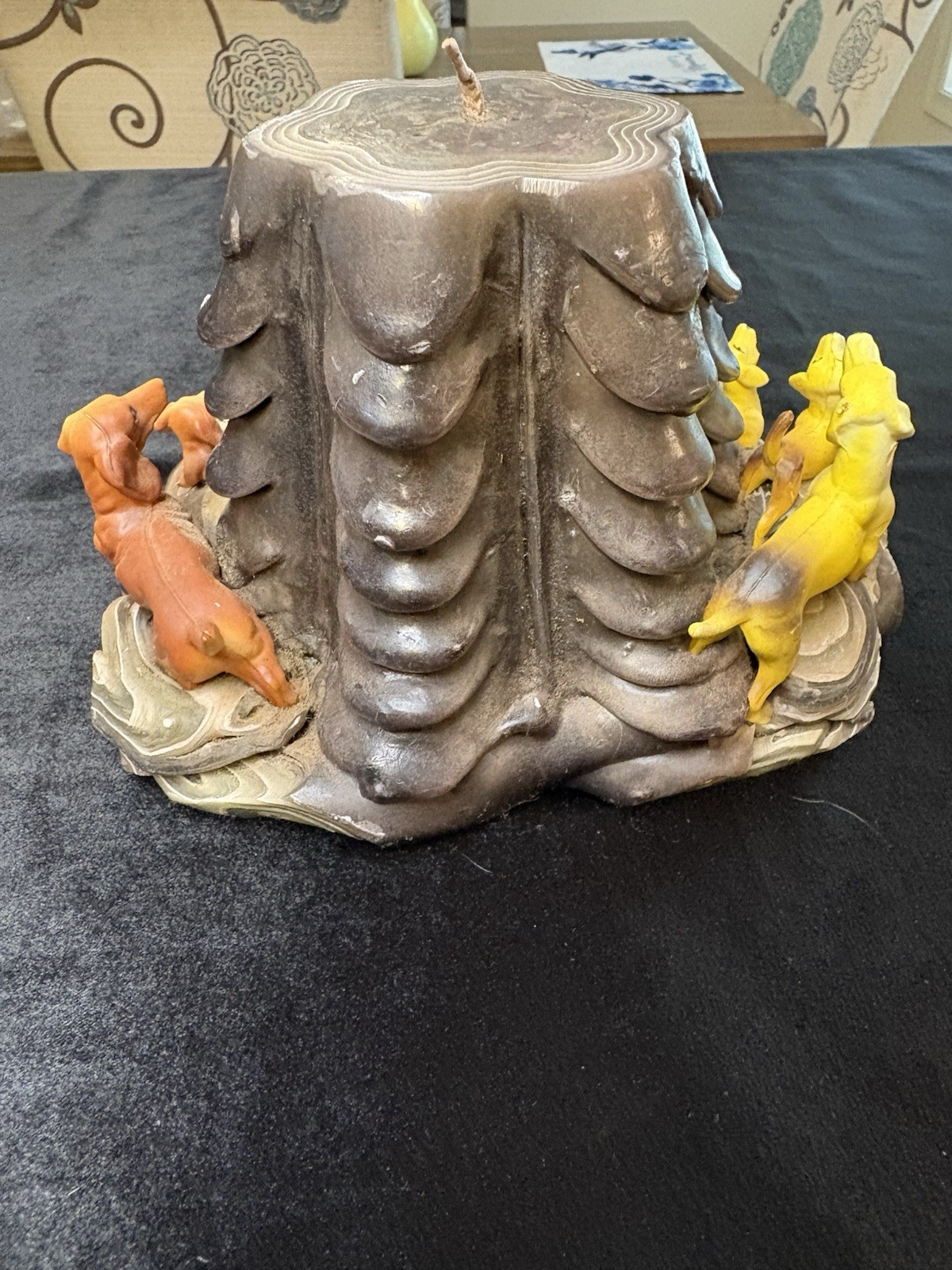 Vintage Tree Stump Wax Art Candle / Whimsical Woodland Animal Figurines