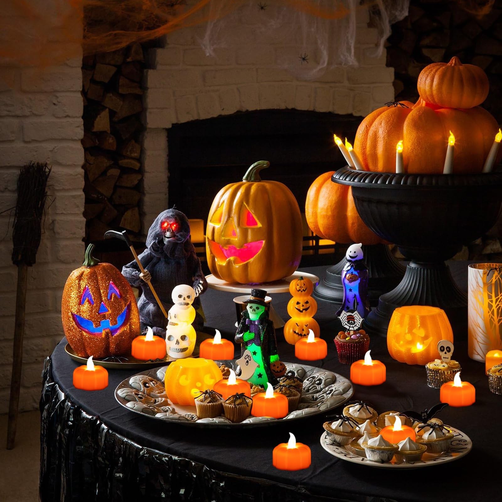 CESOF 12 Pack Fall Decorations for Home Pumpkin Tea Lights Halloween Decor
