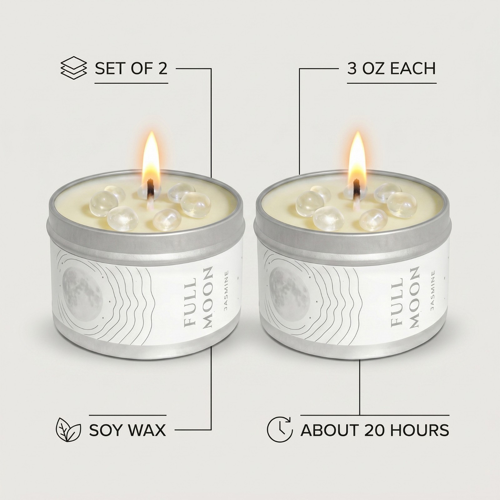 2 Pack Full Moon Candle Crystal Soy Manifestation Witchy Celestial Ritual Gift