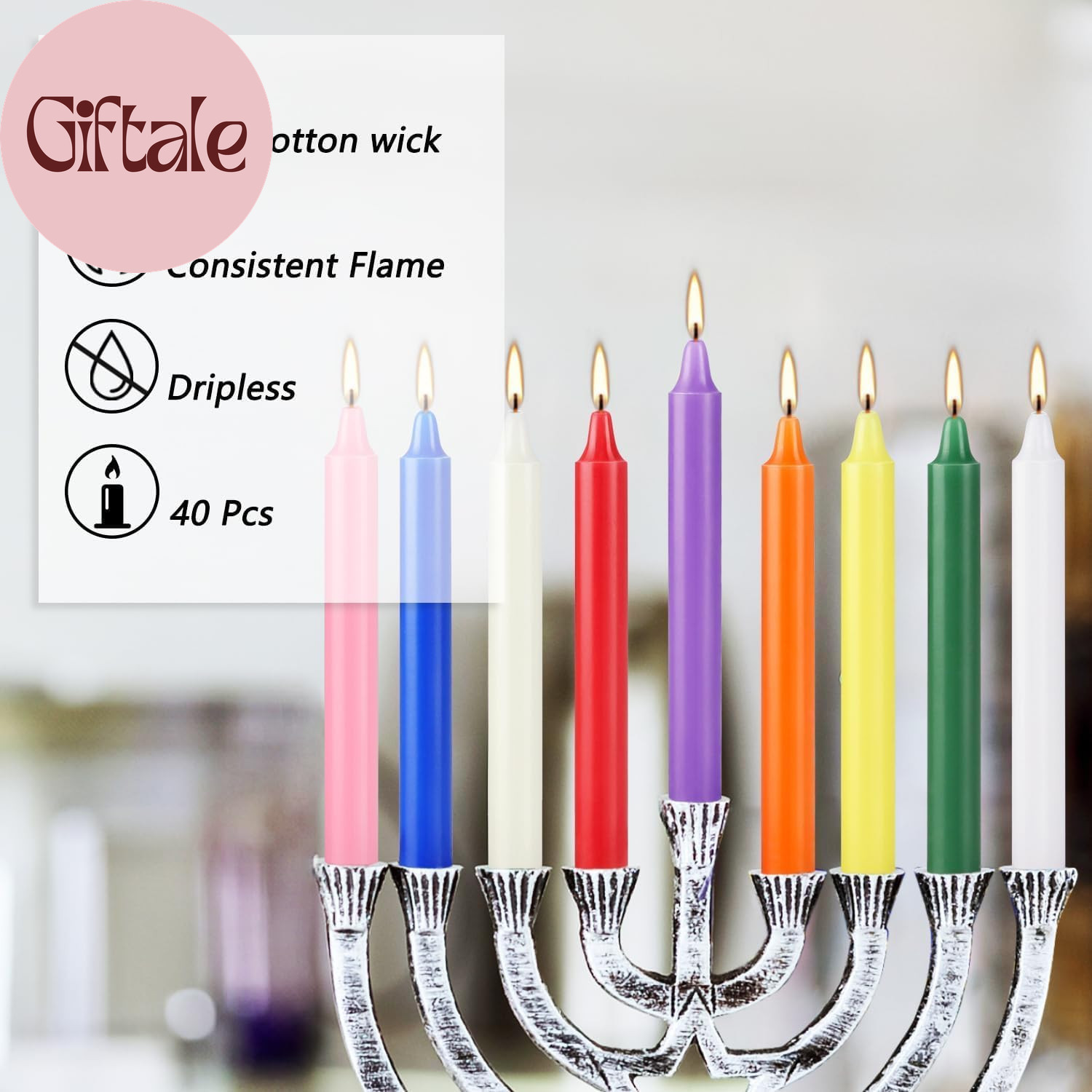40 Pack Spell Chime Candles-4 Inch Multi-Colored Taper Candles Sticks-For Home D