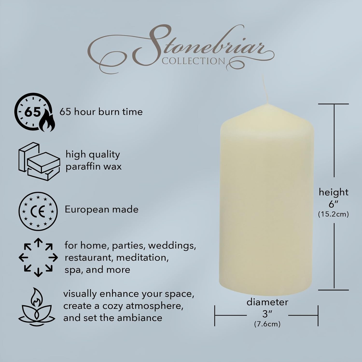 Pack Tall X Inch 65 Hour Long Burning Unscented Ivory Wax Pillar Candles