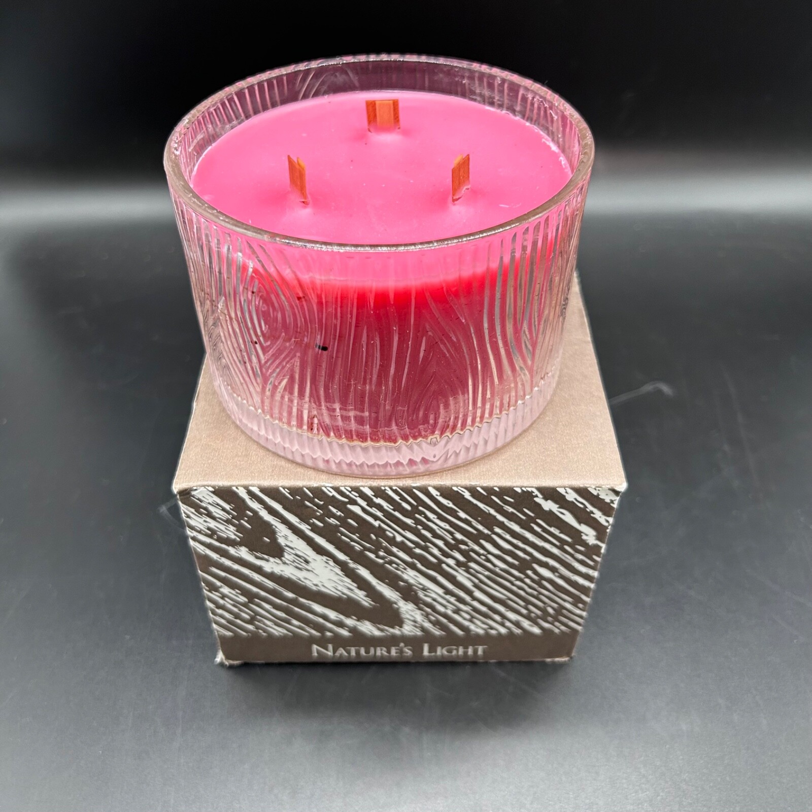 Nature’s Light Partylite Wooden Wick Candle Rosewood 14.6 oz New