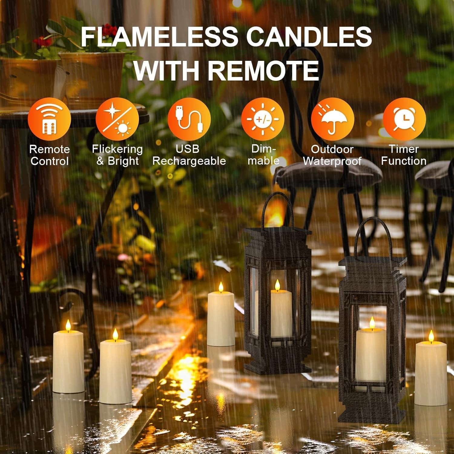 Flameless LED Candles, 4-Pack USB Rechargeable, Flickering Waterproof White Pill