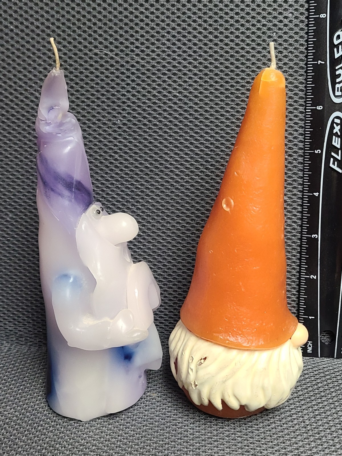 VINTAGE New UNLIT Pair of Candles CHRISTMAS ELF GNOME & WIZARD w/ RAINBOW 7.5″