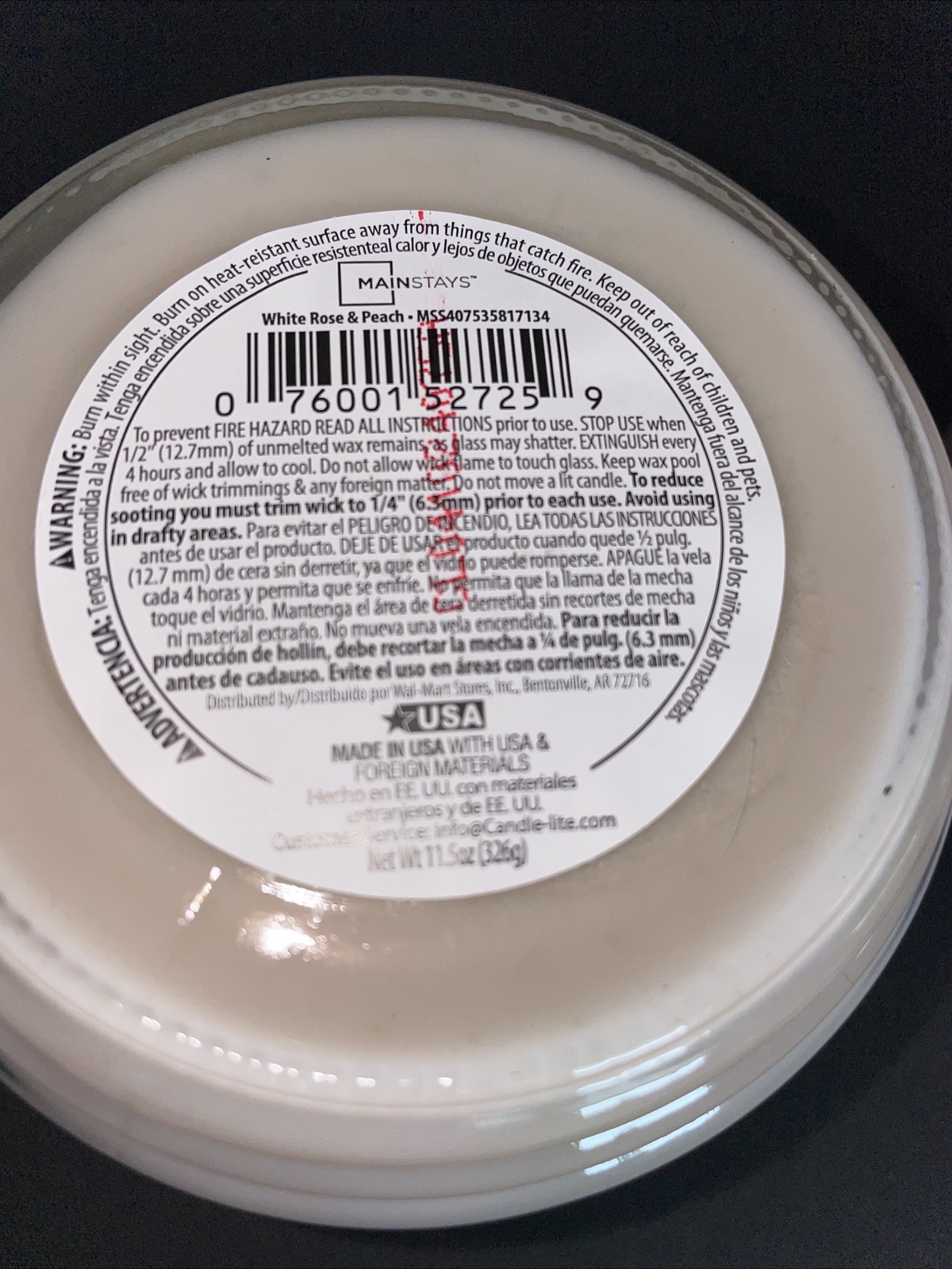 2 Mainstays WHITE ROSE & PEACH 3 Wick Jar Candle 11.5 oz / Free Shipping