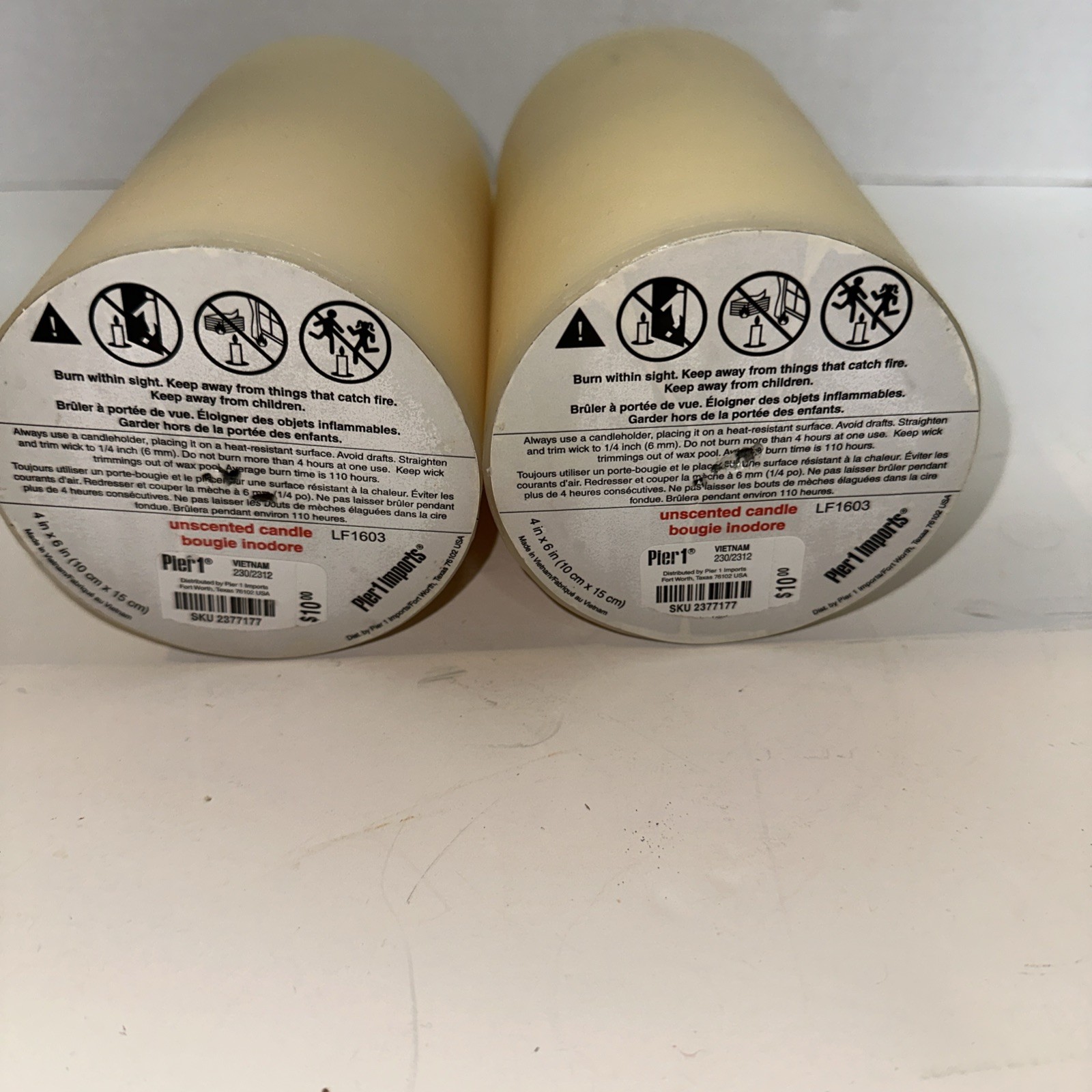 New Pier 1 Imports Lot of 2 Unscented Off-white LF1603 Pillar Candles 4″ x 6″