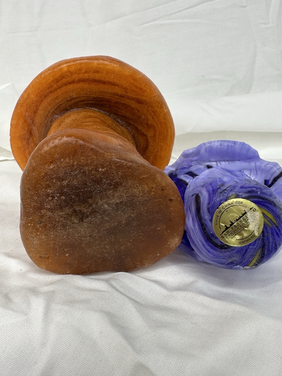 Hand-Poured Mushroom Candle Lot of 2 Brown Porcini Purple Marbled Cottagecore