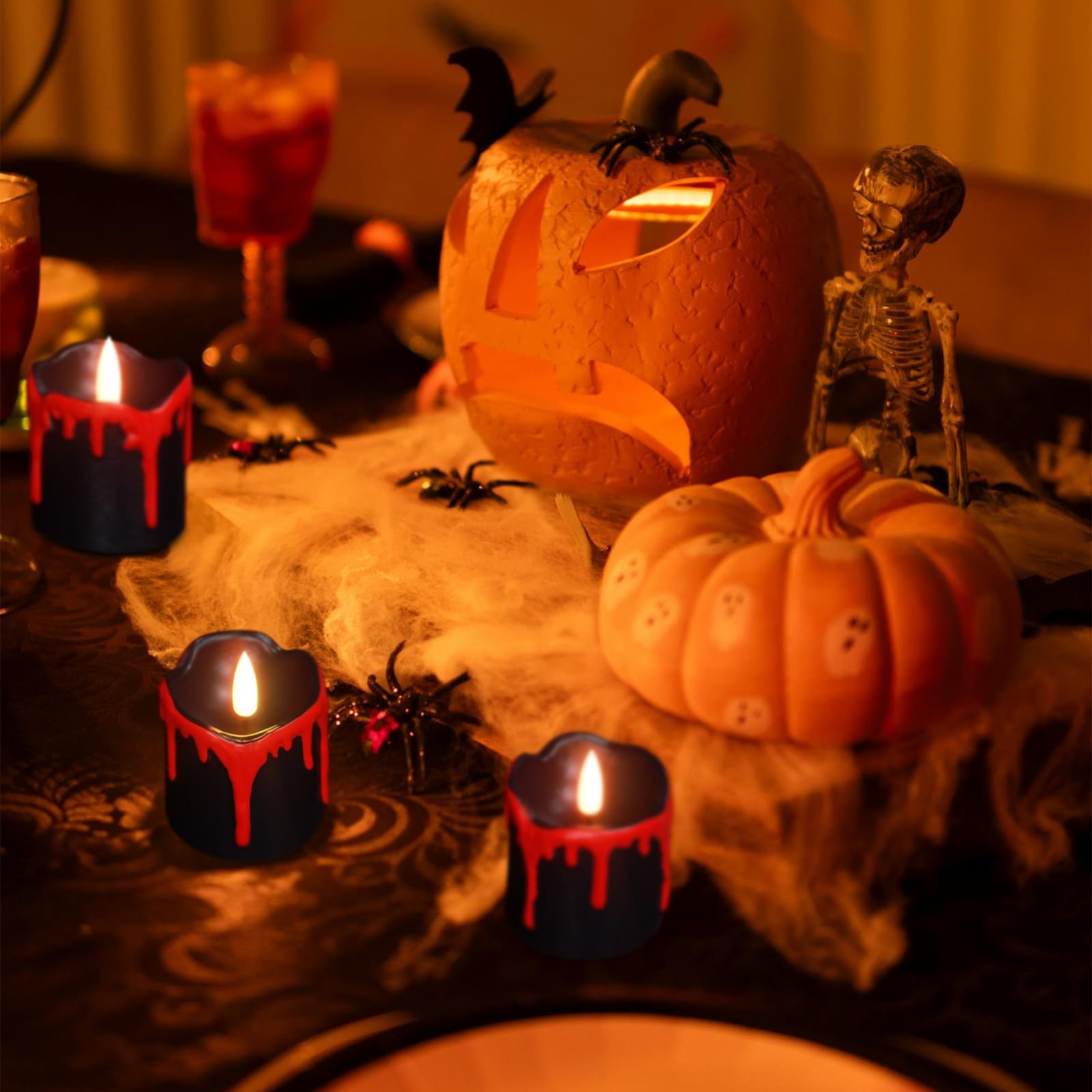 KunSwenn Halloween Black Votive Tea Lights Flameless Candles Battery Operated