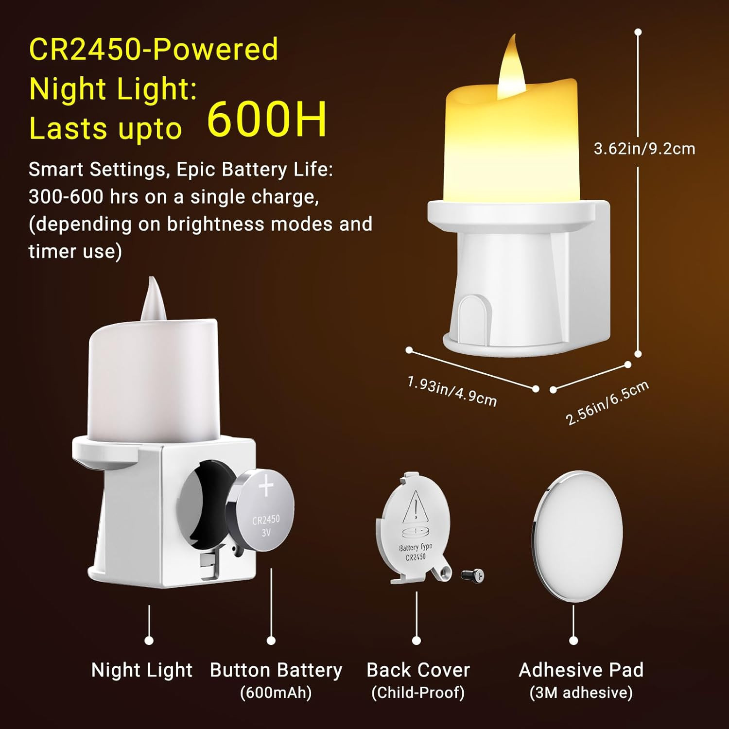 Flameless Candles Night Light with Flickering Flame, Battery Operated LED Night