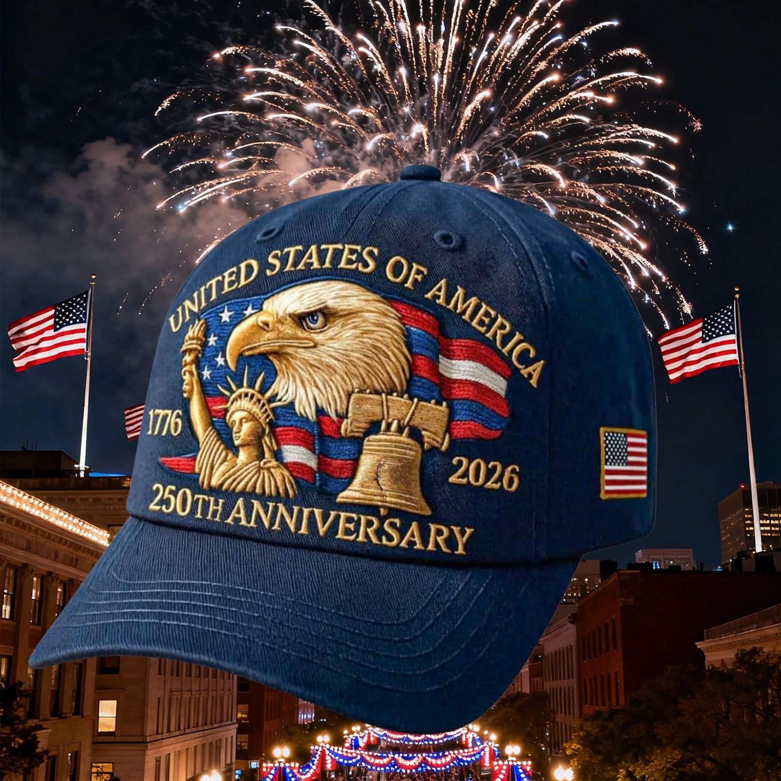 2Pack 250th Anniversary USA Hat Bald Eagle Embroidery Patriotic Baseball Cap …