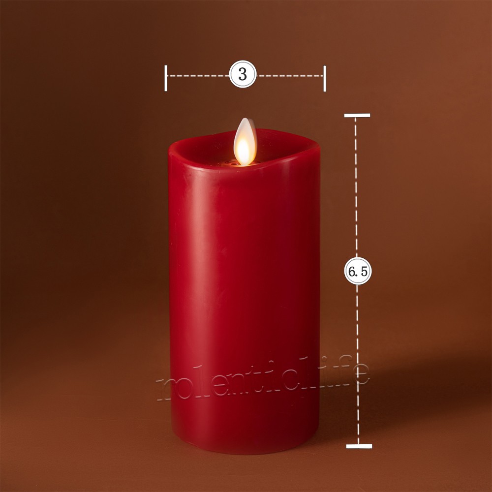 Luminara Flameless Real Wax Pillar Candles Red w/Moving Wick Remote LED 3″x6.5″H