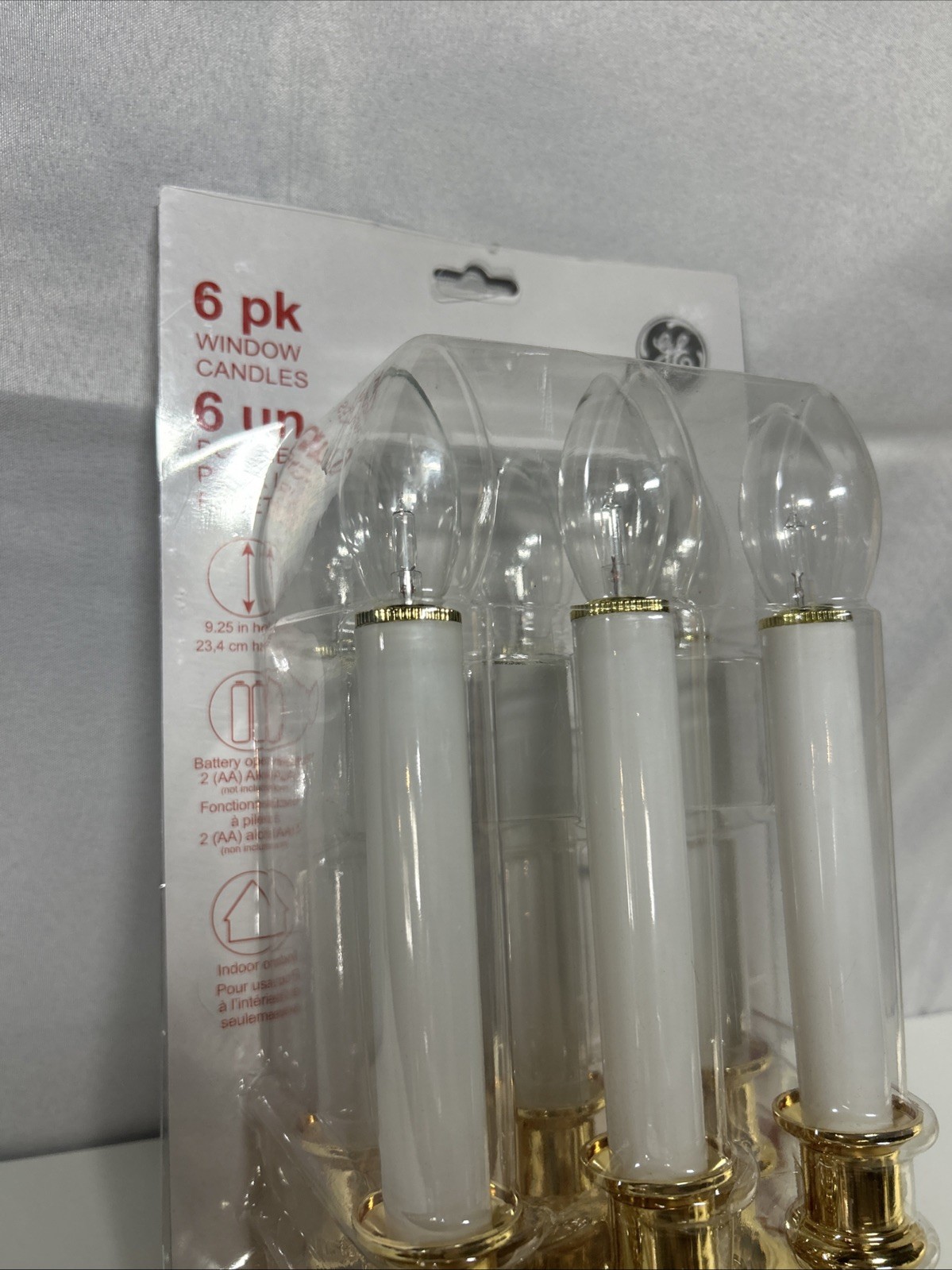 Pack Of 6- GE Window Candle Christmas White Lights, NEW AA Battery 9” Gold Decor