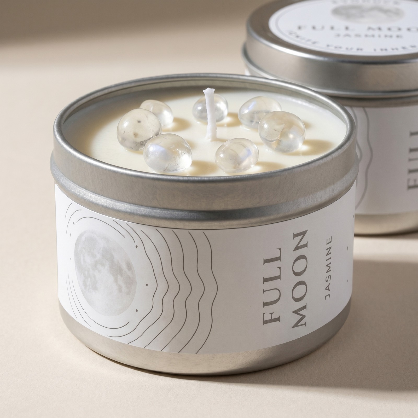 2 Pack Full Moon Candle Crystal Soy Manifestation Witchy Celestial Ritual Gift