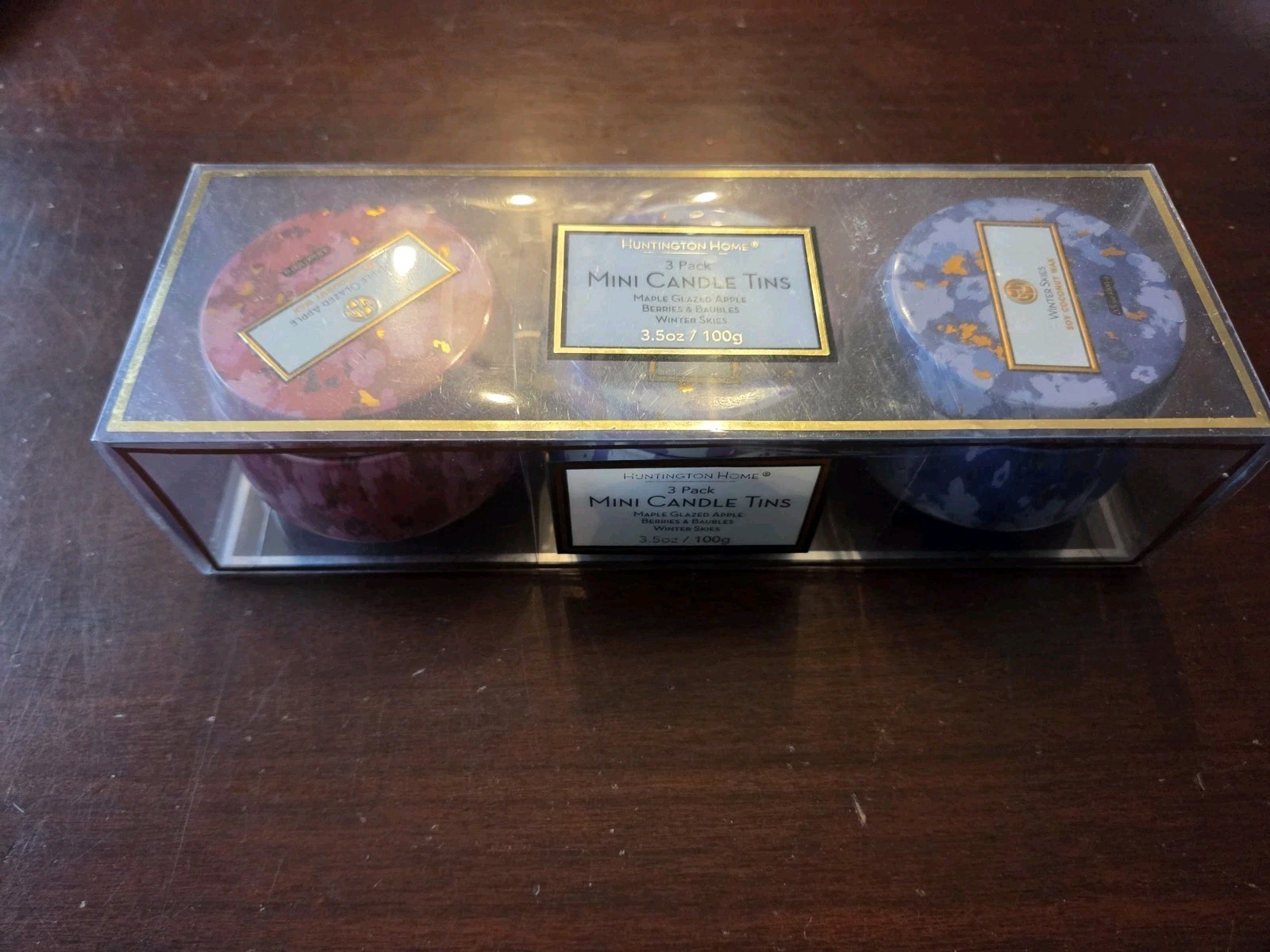 Huntington Home 3 Pack Mini Candle Tins Apple, Berries + Baubles, Winter Skies