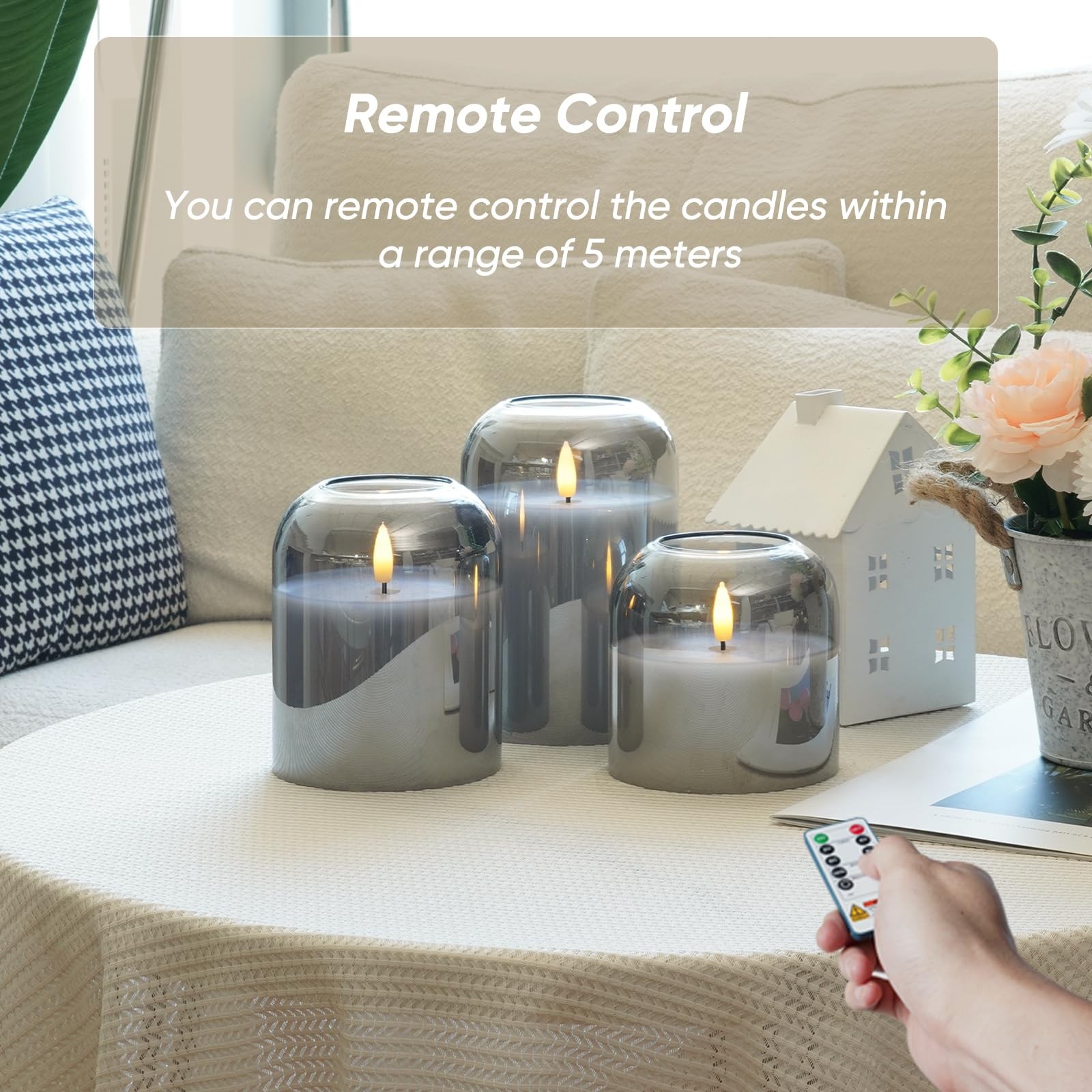 Homemory Glass Flameless Candles, Battery Operated Plliar Candles Realistic