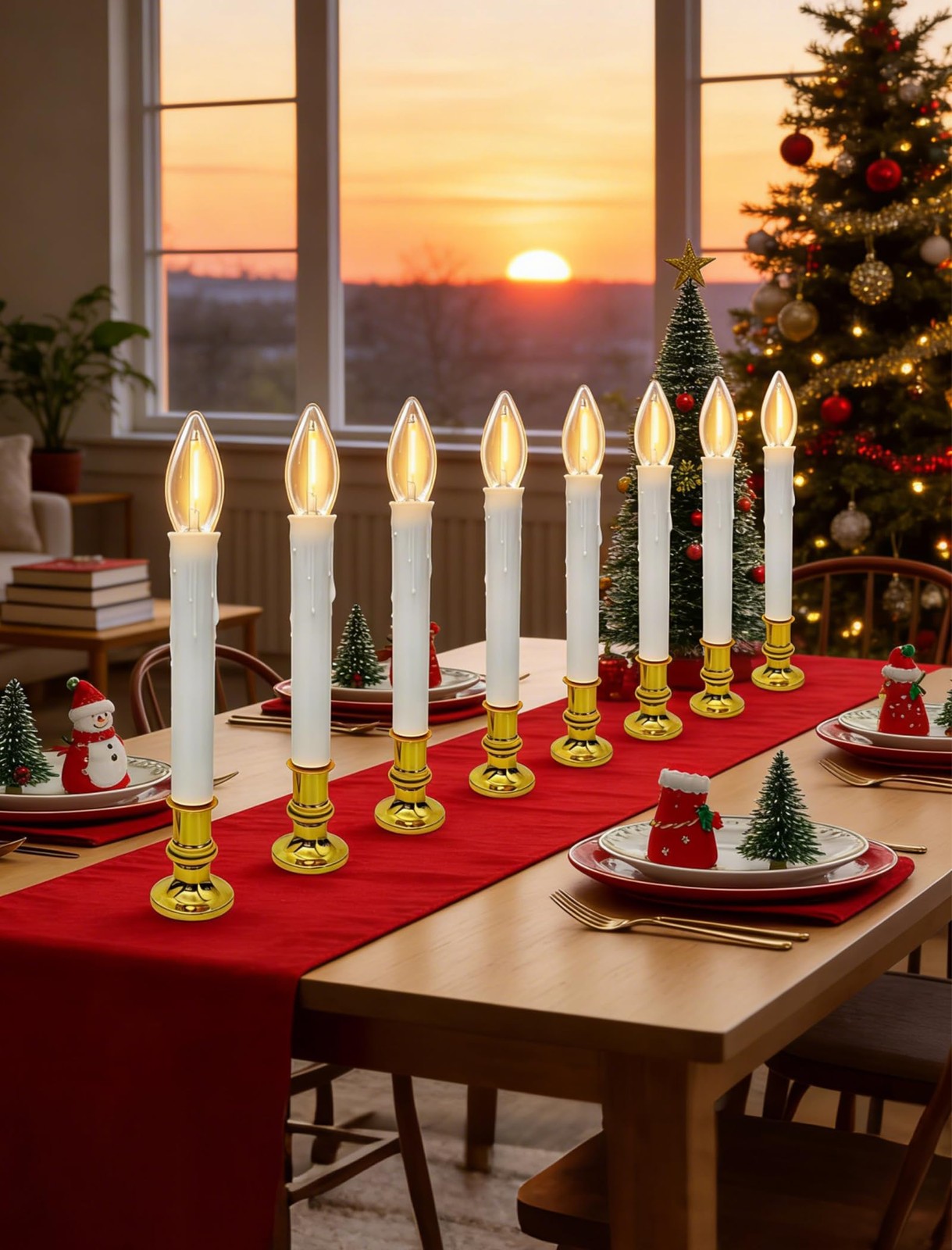 Kivonfa 10 Pack Battery Operated Window Candles Flameless LED Warm White Gold
