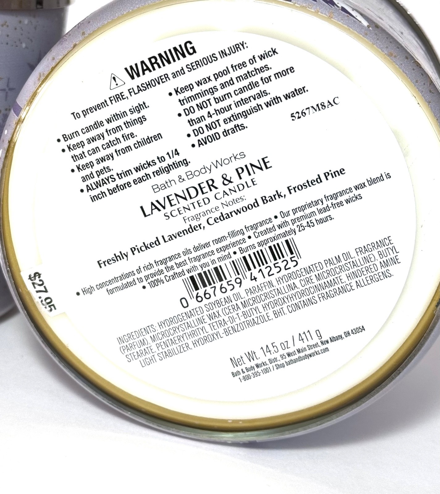 LAVENDER & PINE 3-Wick Candle Bath & Body Works 14.5 oz NEW
