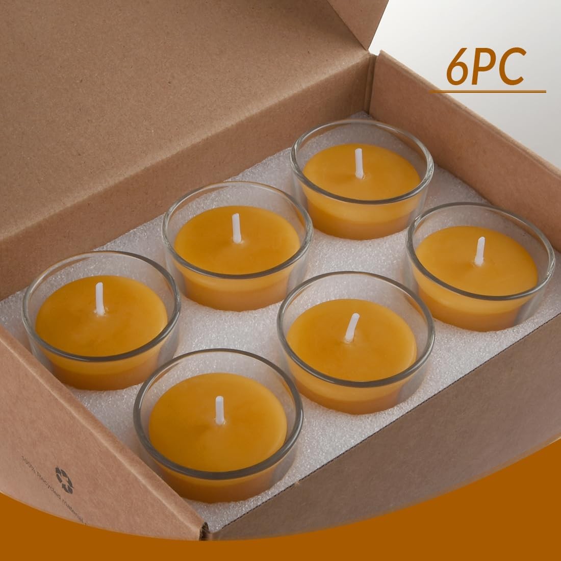 AGLARY 6PCS Pure Beeswax Votive Candles in Glass Cup, Raw with