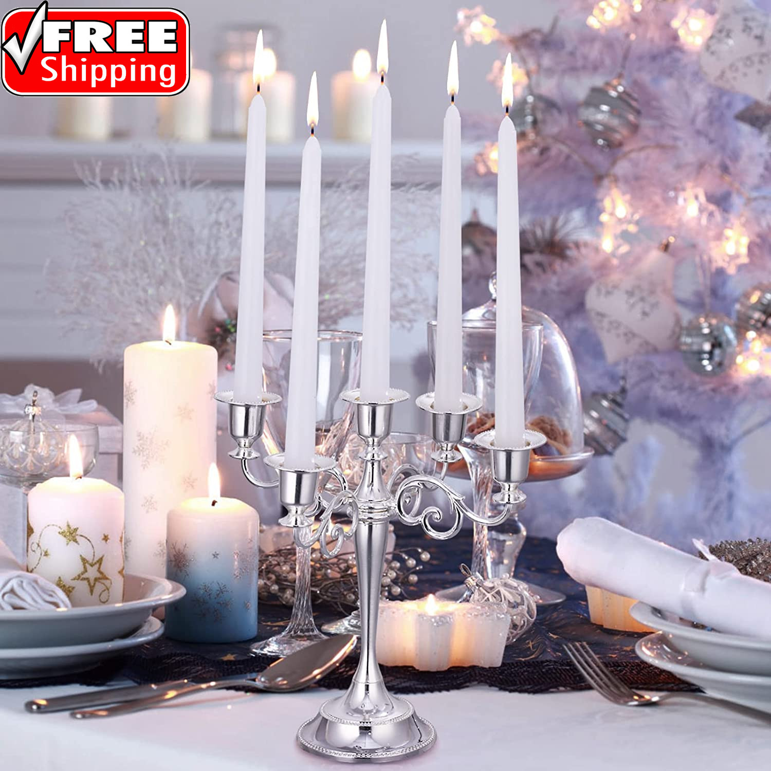 24 Pack Tall White Taper Candles, 10 Inch (H) Dripless, Unscented Dinner Candle,