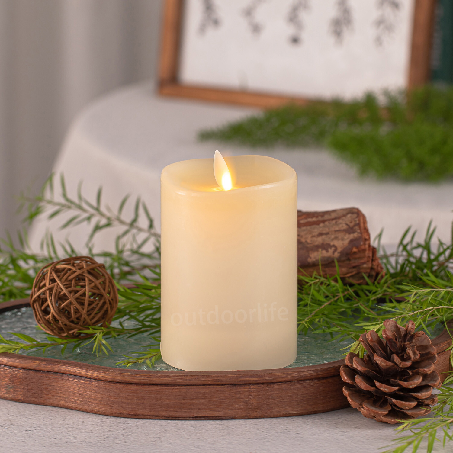 Luminara Flameless Pillar Wax Candles with Moving Wick Remote Timer Ivory 3in