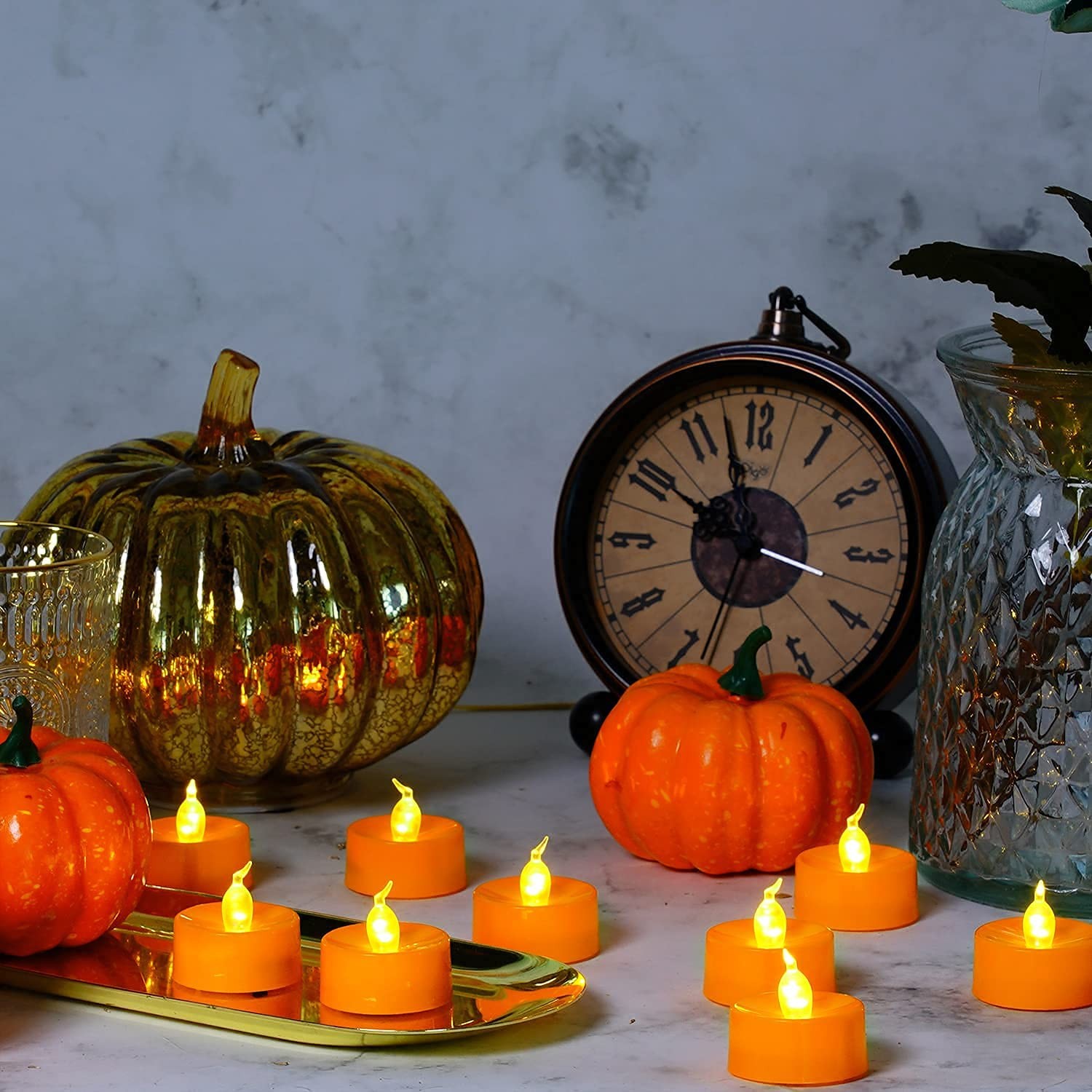 Halloween 24 Pack Orange Tea Light Candles, Battery Operated LED Tealights, S…