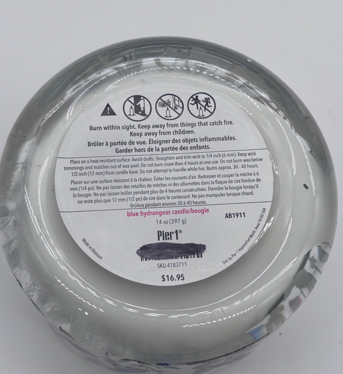 Pier 1 Imports Blue Hydrangeas Three 3 Wick Scented Candle New Rare 14oz